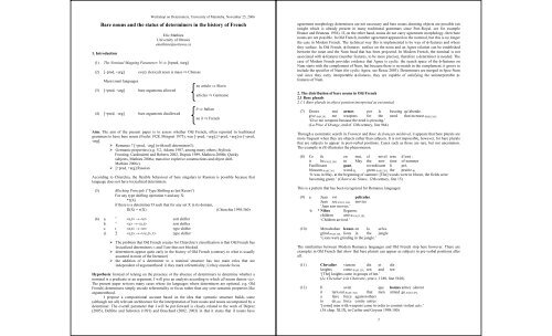 Bare nouns and the status of determiners in - University of Manitoba