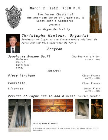 Christophe Mantoux, Organist - AGO Denver - Home