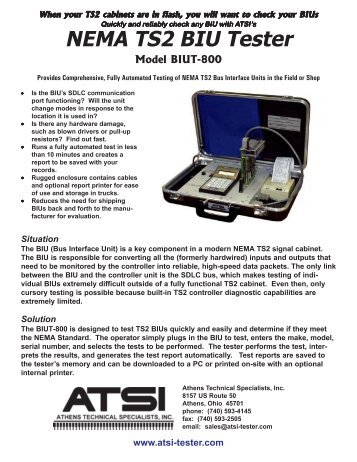 NEMA TS2 BIU Tester Model BIUT,800 - Temple, Inc.