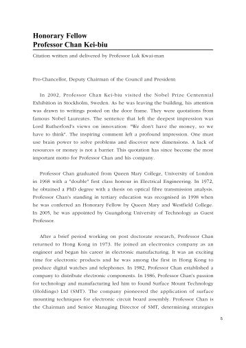 Honorary Fellow Professor Chan Kei-biu - City University of Hong ...