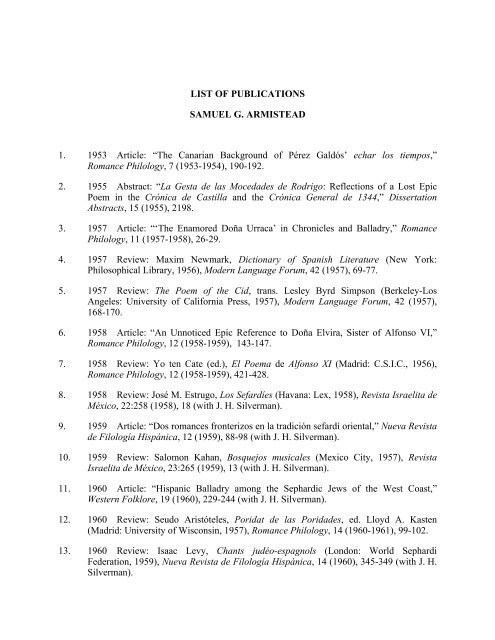 list of publications samuel g. armistead 1. 1953 - the Department of ...