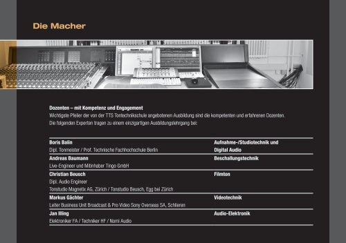 Einzigartig das Konzept, professionell die ... - TTS Tontechnikschule