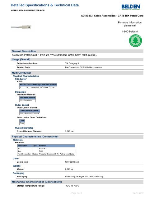 240. A0410473 Technical Data Sheet (Metric) - Belden