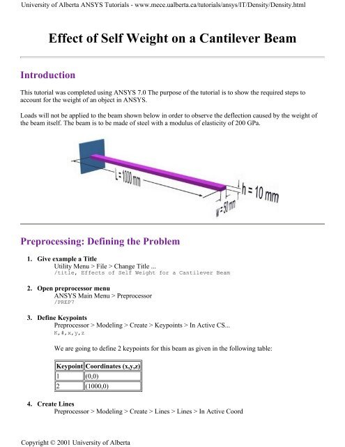 Effect of Self Weight on a Cantilever Beam - University of Alberta