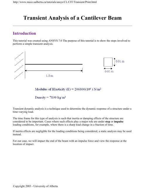 Transient Analysis of a Cantilever Beam - University of Alberta