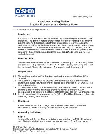 Cantilever Loading Platform Erection Procedures and Guidance Notes