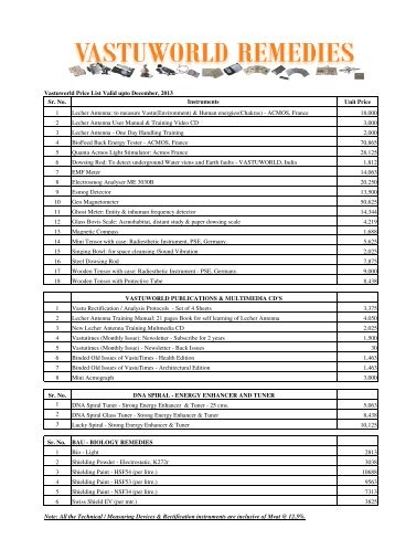 Price List - Vastuworld.com