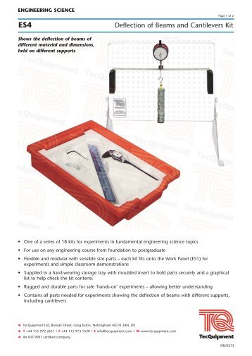 Deflection of Beams and Cantilevers Kit - TecQuipment Ltd