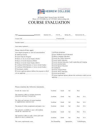 Course Evaluation Form - Hebrew College