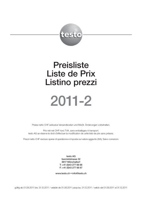 Preisliste Liste de Prix Listino prezzi - Testo AG