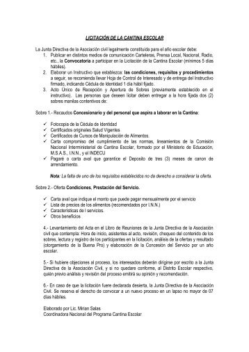 LICITACIÓN DE LA CANTINA ESCOLAR