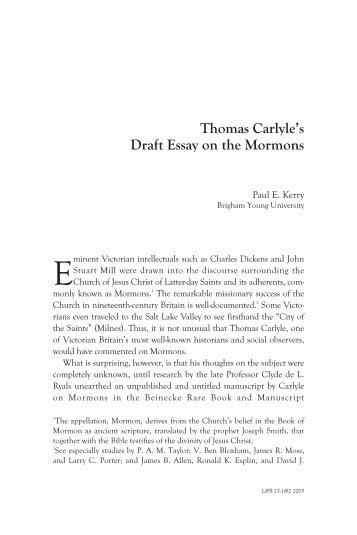 Thomas Carlyle's Draft Essay on the Mormons - Literature and Belief ...