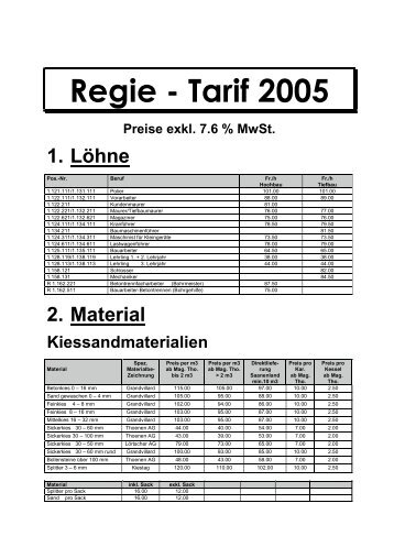 Regie - Tarif 2005 - Thoenen Baut AG