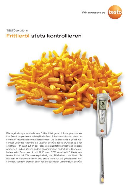 Frittieröl stets kontrollieren - Testo AG