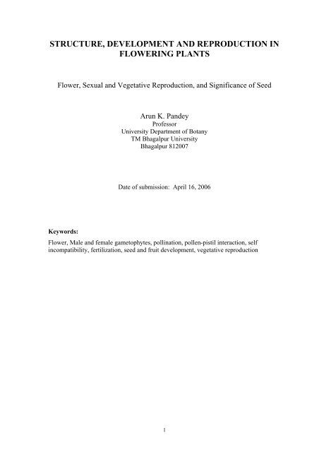 Structure Development And Reproduction In Flowering Plants
