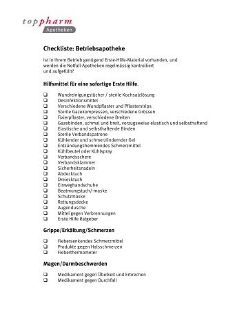 Checkliste: Betriebsapotheke - TopPharm Apotheke Paradeplatz