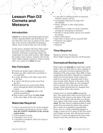 Lesson Plan D2 Comets and Meteors - Starry Night Education