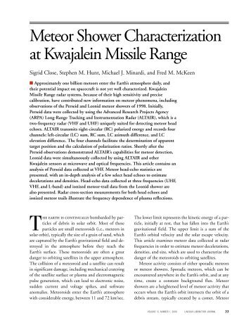 Meteor Shower Characterization at Kwajalein Missile Range