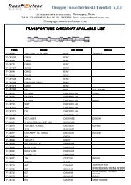 Cylinder available list - Transfortune