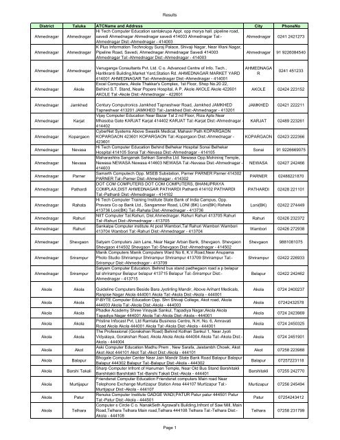 Results District Taluka ATCName and Address City PhoneNo ...