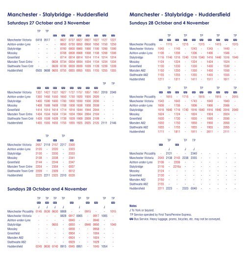 revised timetable for Huddersfield - Staylbridge ... - Northern Rail