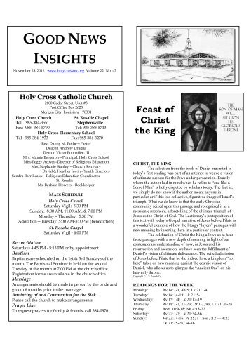 November 25th, Feast of Christ the King - Holy Cross Catholic Church