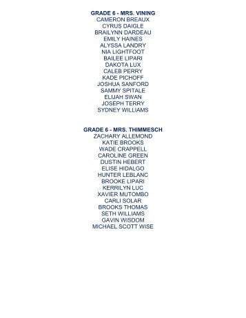 class lists - Holy Cross Elementary