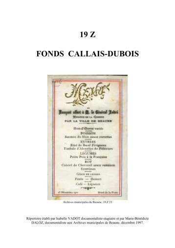 fonds Callais-Dubois - Beaune