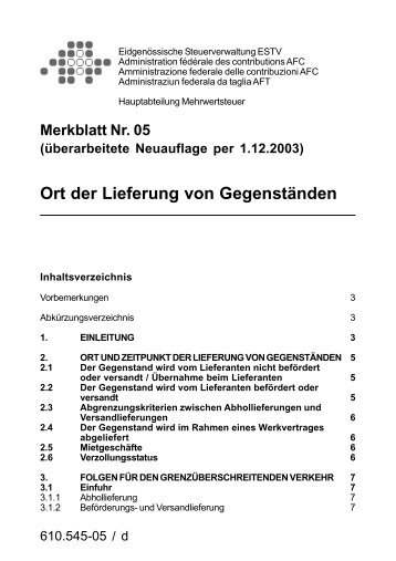 Merkblatt Ort der Lieferung von Gegenständen