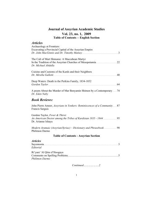 Full Issue 23 1 Engl Journal Of Assyrian Academic Studies