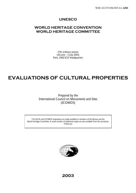 evaluations of cultural properties - UNESCO: World Heritage