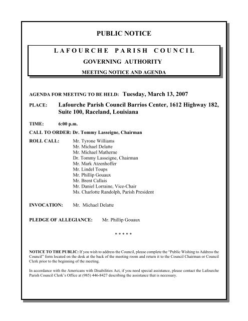 PUBLIC NOTICE - Lafourche Parish Government