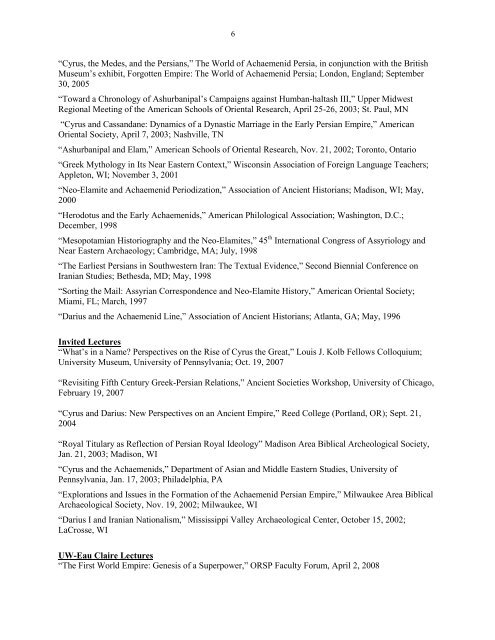 Link to Dr. Waters' CV (pdf) - University of Wisconsin-Eau Claire