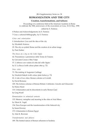 ROMANIZATION AND THE CITY - Journal of Roman Archaeology