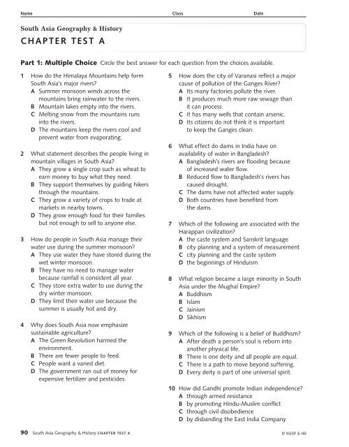 South Asia Geography & History Chapter test a