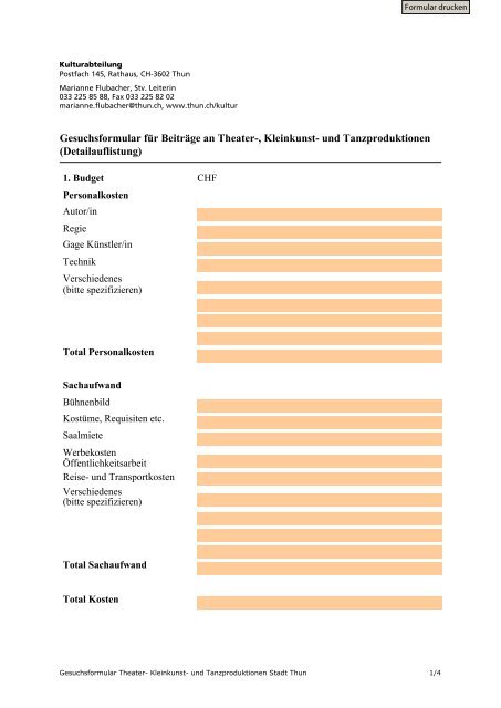 Gesuchsformular Theater Tanz - Thun