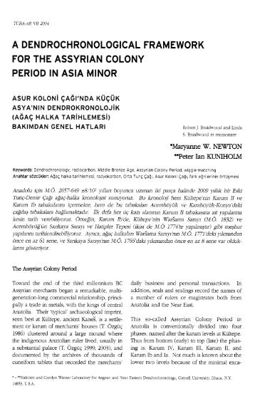 a dendrochronological framework for the assyrian colony period in ...