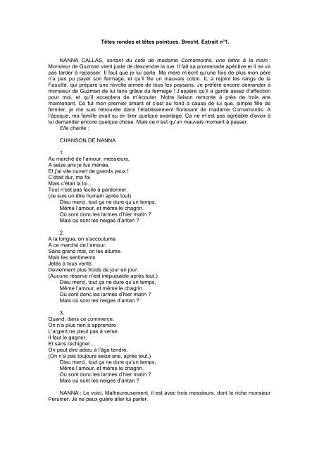 Têtes rondes et têtes pointues. Brecht. Extrait n°1. NANNA CALLAS ...