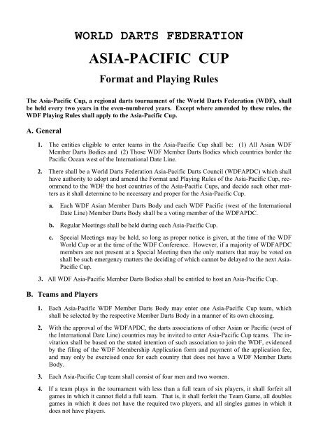 WDF Asia/Pacific Cup Rules - World Darts Federation