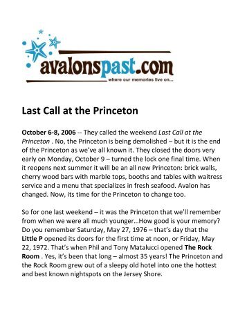 Last Call at the Princeton - Avalonspast