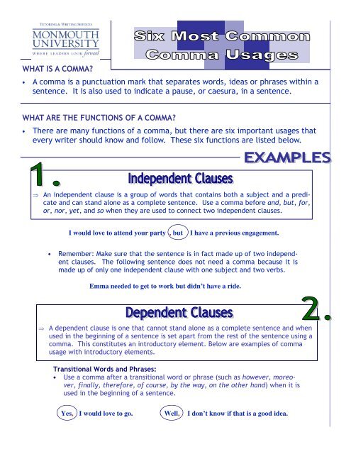 WHAT IS A COMMA? • A comma is a punctuation mark that ...