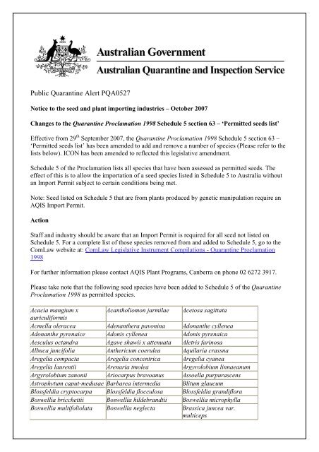 Public Quarantine Alert PQA0527