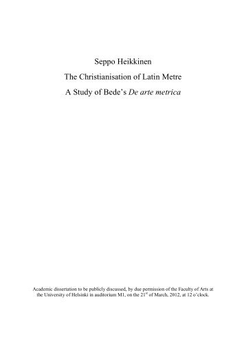 A Study of Bede's De arte metrica - Helda