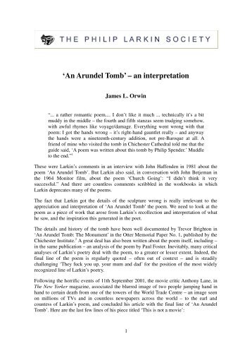'An Arundel Tomb' – an interpretation - The Philip Larkin Society