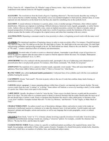 50 Key Terms for AP - Adapted from: Dr. Wheeler's page of literary ...