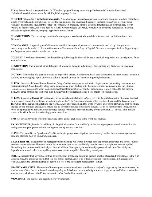 50 Key Terms for AP - Adapted from: Dr. Wheeler's page of literary ...