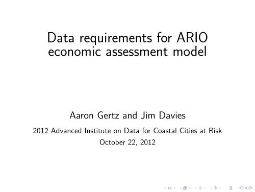 Data requirements for ARIO economic assessment model