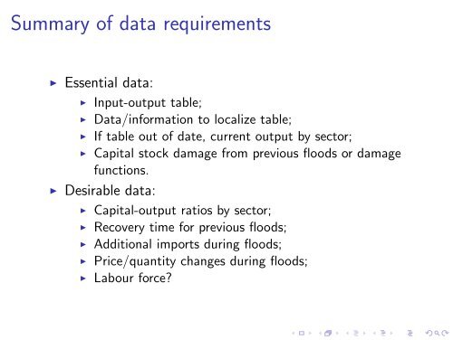 Data requirements for ARIO economic assessment model