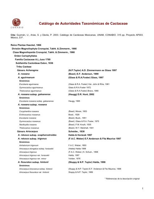 Catálogo de Autoridades Taxonómicas de Cactaceae - Conabio