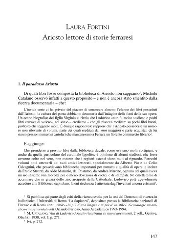 Ariosto lettore di storie ferraresi - Italianistica e Spettacolo - Sapienza